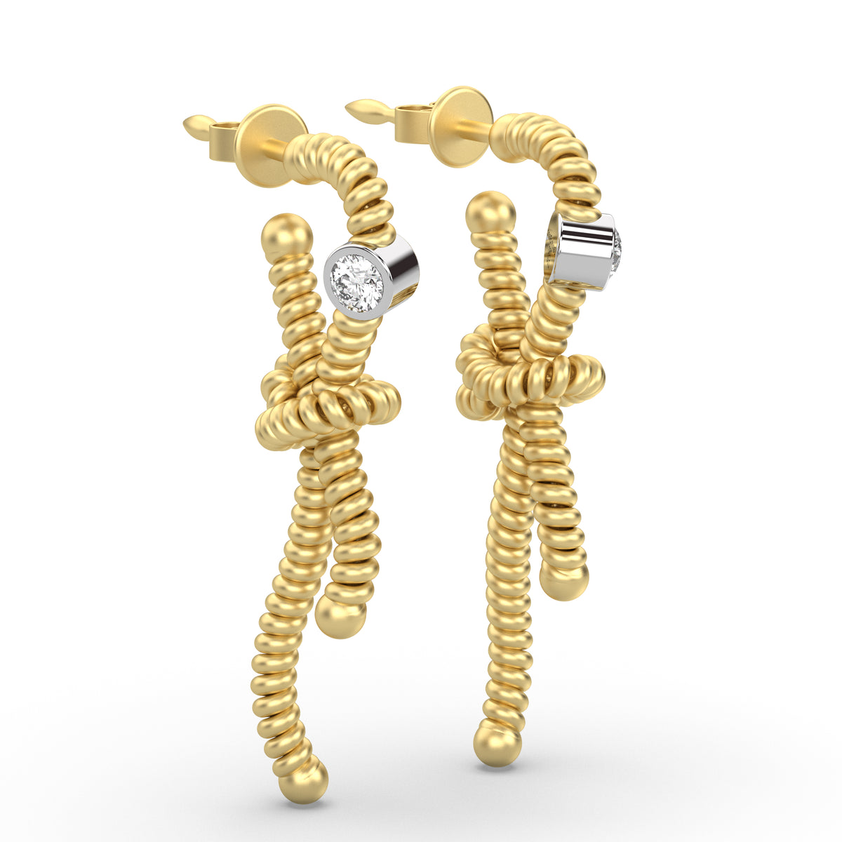 4cm Sailor Knot Diamond Earrings Yellow Gold
