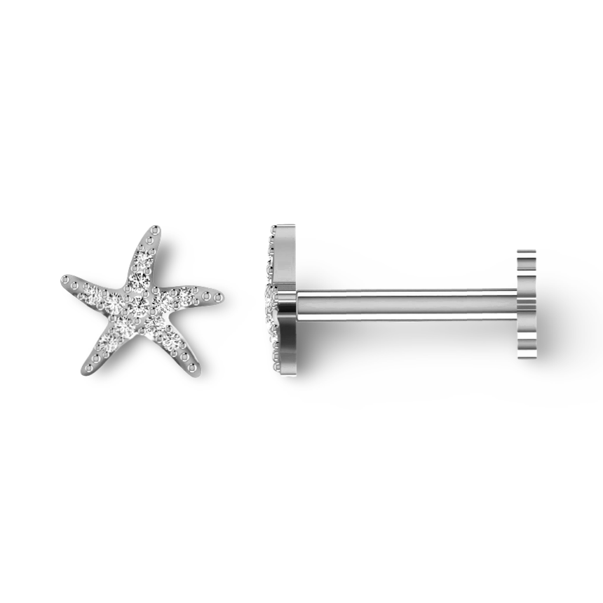 18ct white gold starfish nose stud