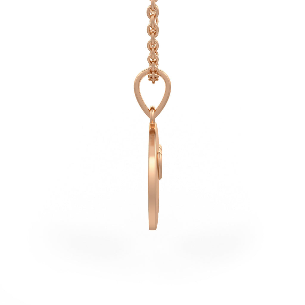 Side view of rose gold In Love emoji necklace pendant