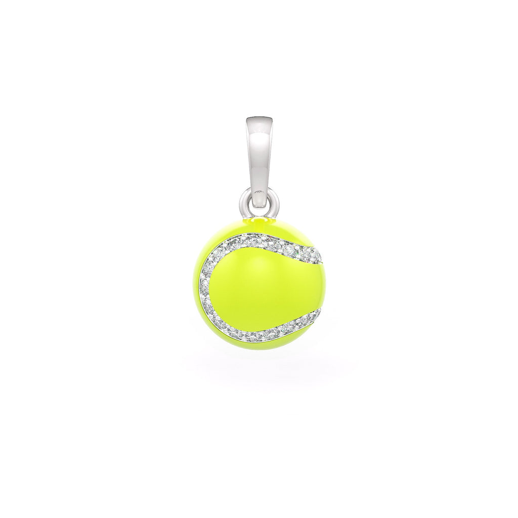 Diamond Tennis Ball Pendant in White Gold 0.25ct (without chain) with Enamel