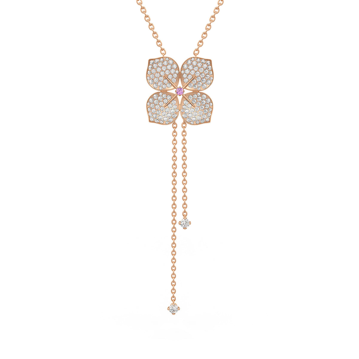 Collier en or rose 18 carats avec diamants et fleur d'hortensia (1,80 ct).