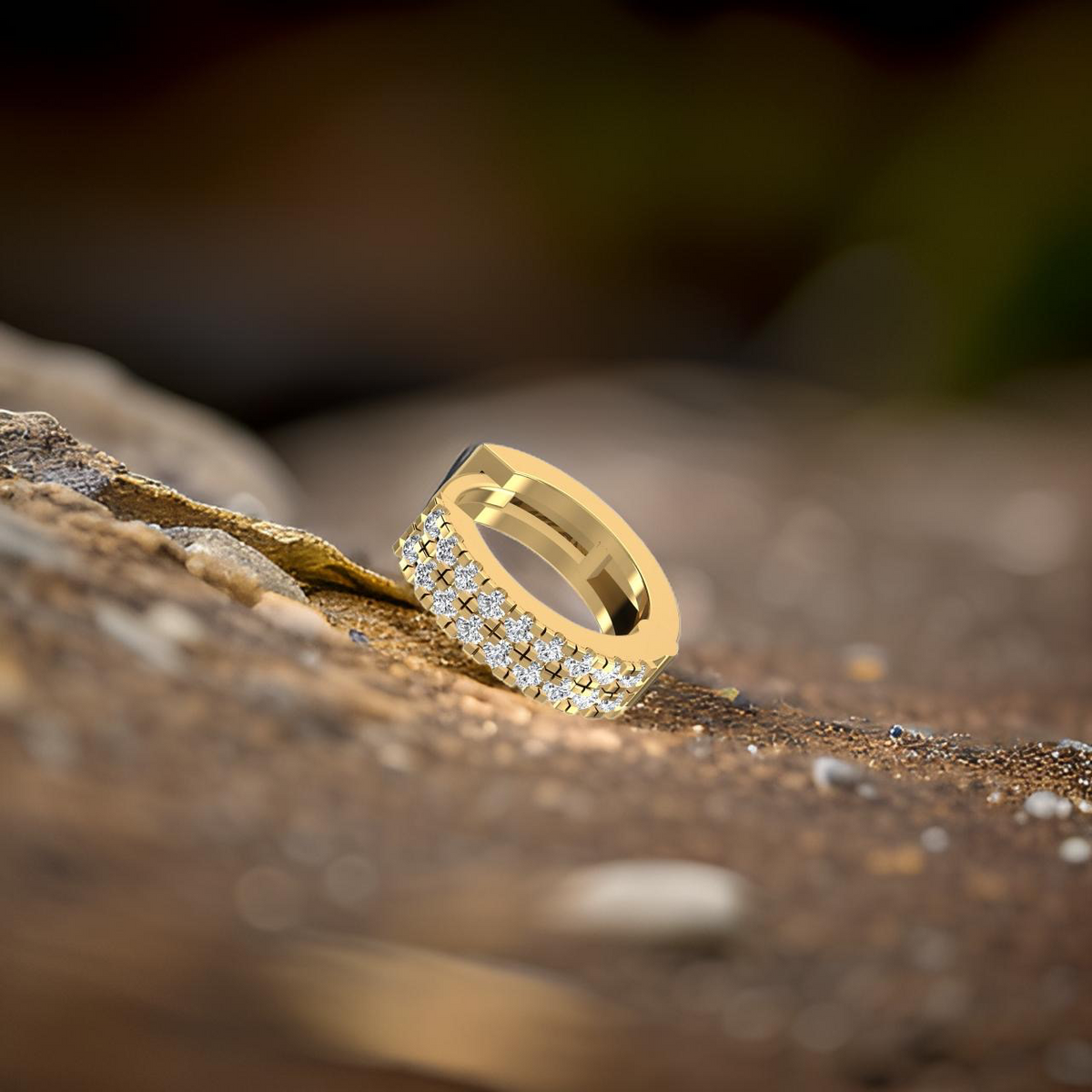Chic yellow gold diamond ear hoop