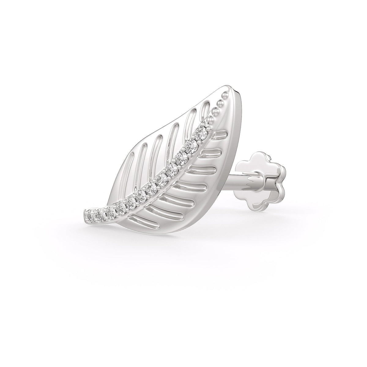 Diamond leaf nose stud in 18ct white gold
