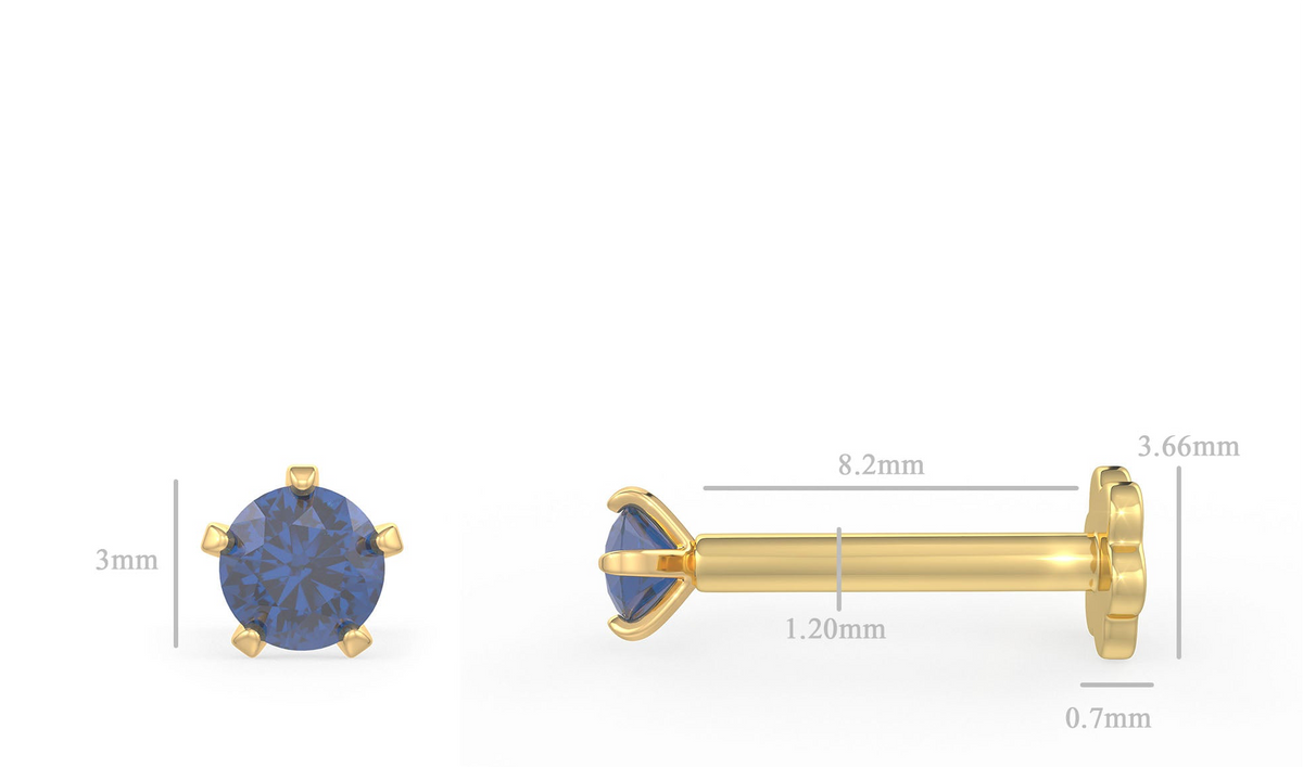  Spilla da naso in oro giallo 18 carati con zaffiro blu - Royal Gemstone