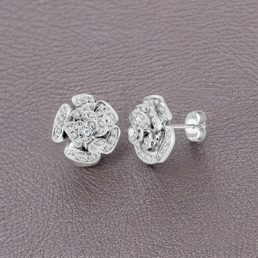 0.38ct Rose Diamond Earrings White Gold