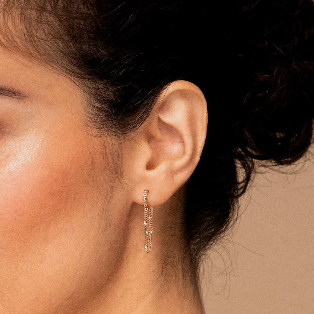 Close-up of an ear wearing a delicate earring 