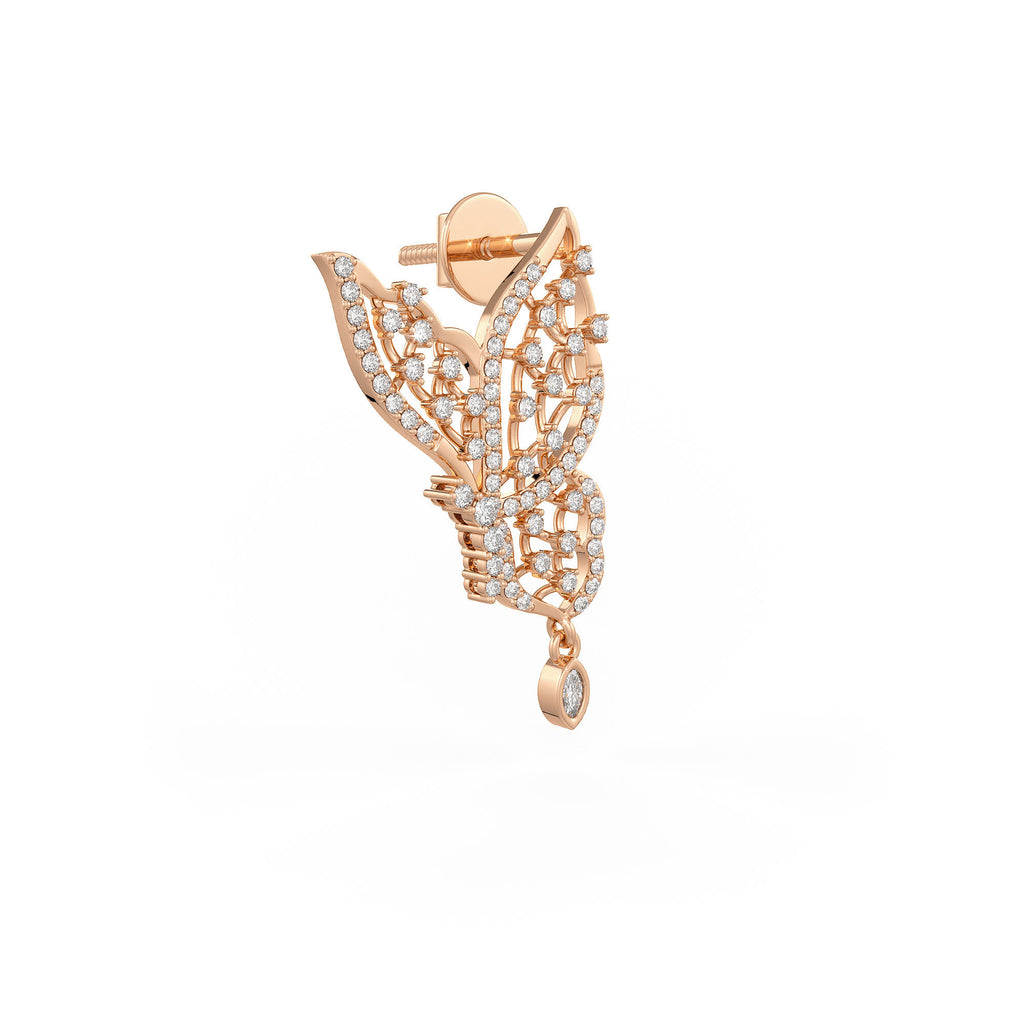 Dazzling 18ct gold earring with butterfly and dewdrop charm