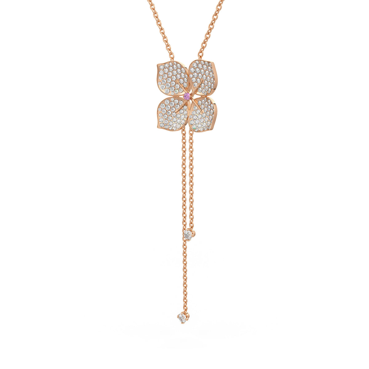 Collier en or rose 18 carats avec diamants et fleur d'hortensia (1,80 ct).