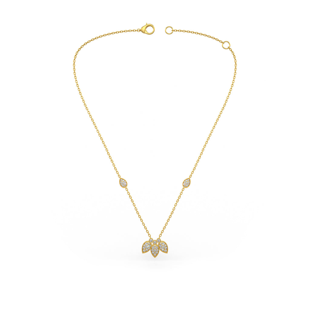 Diamond Necklace 1.40ct in 18ct Yellow Gold Water Lily Flower Petals