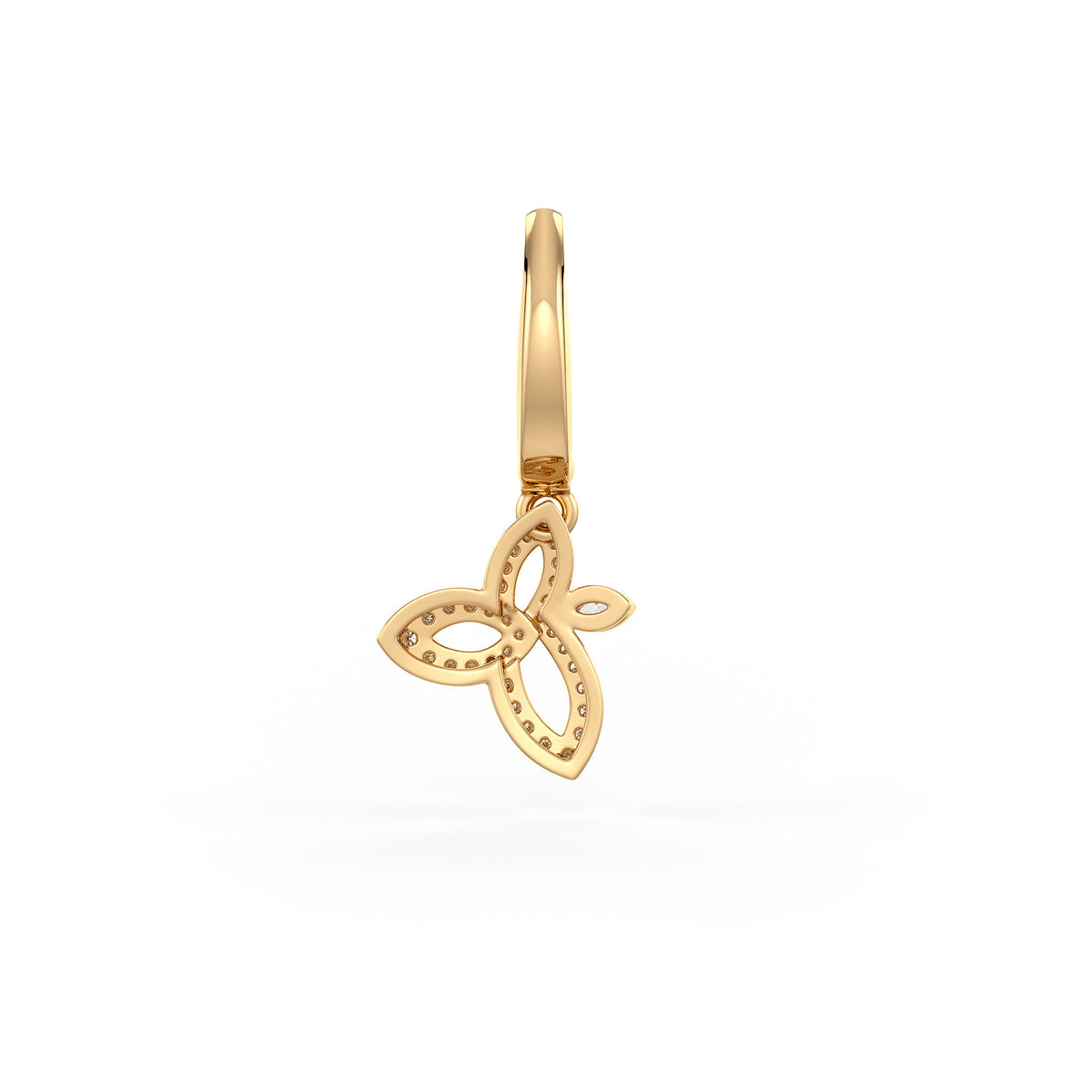 Gold Earring with a leaf-shaped pendant on a white background