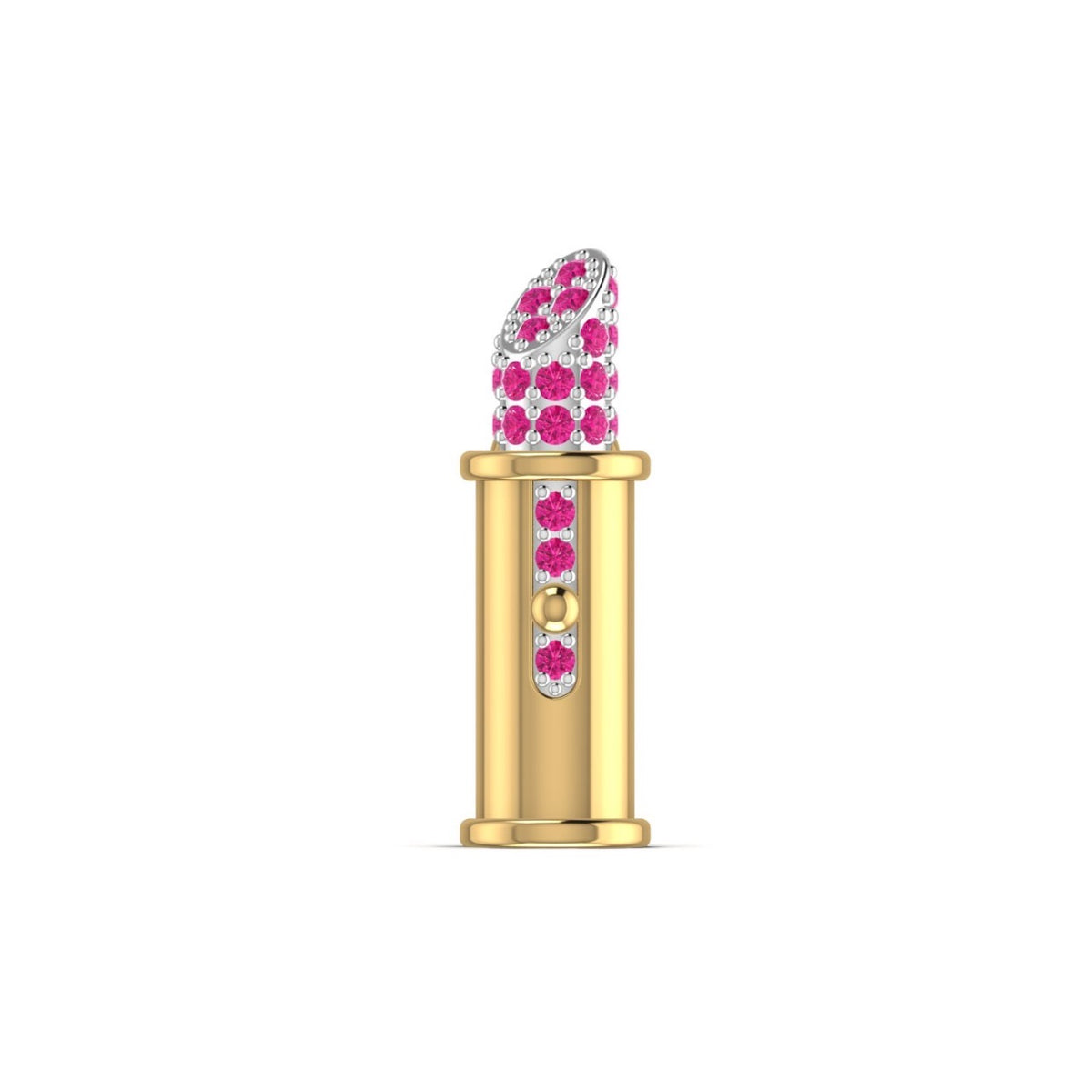 Breloque en or jaune 18 carats en forme de rouge à lèvres avec pendentif en pierre rose