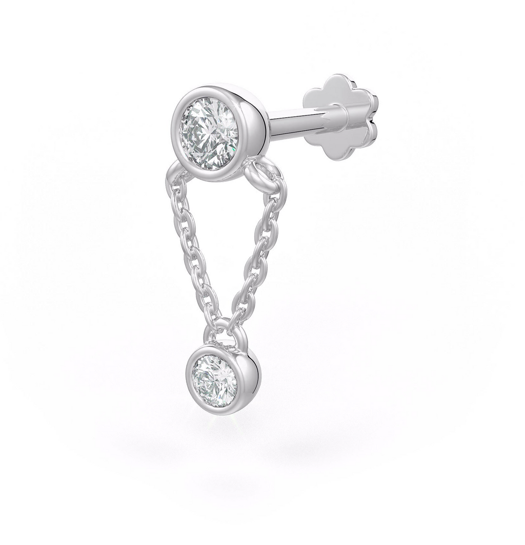 White gold diamond chain stud