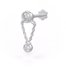Diamond Cartilage Stud Chain Drop in 18ct White Gold 0.11ct Singular Earring