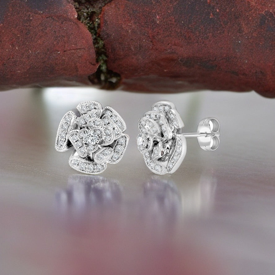 0.38ct Rose Diamond Earrings White Gold
