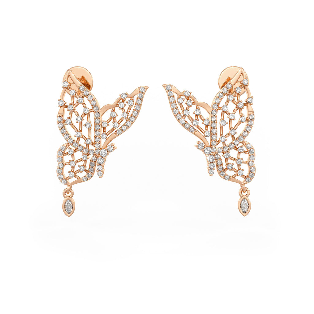 Stunning diamond butterfly earrings with marquise dewdrop charm
