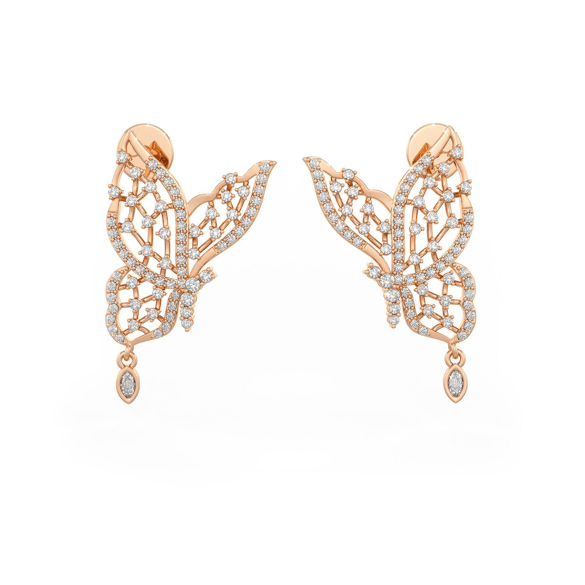 Stunning diamond butterfly earrings with marquise dewdrop charm