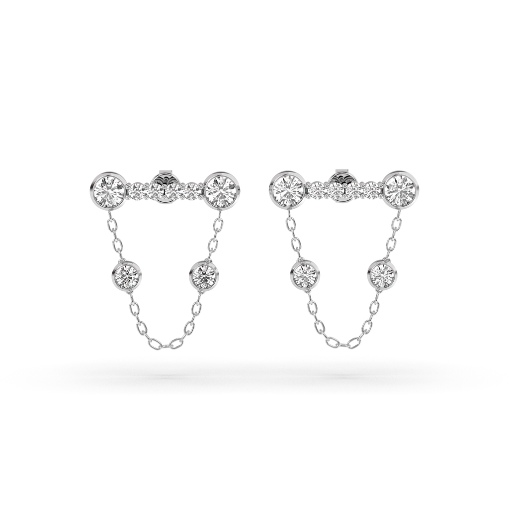 Boucles d'oreilles pendantes en or blanc avec diamants et chaîne en forme de goutte