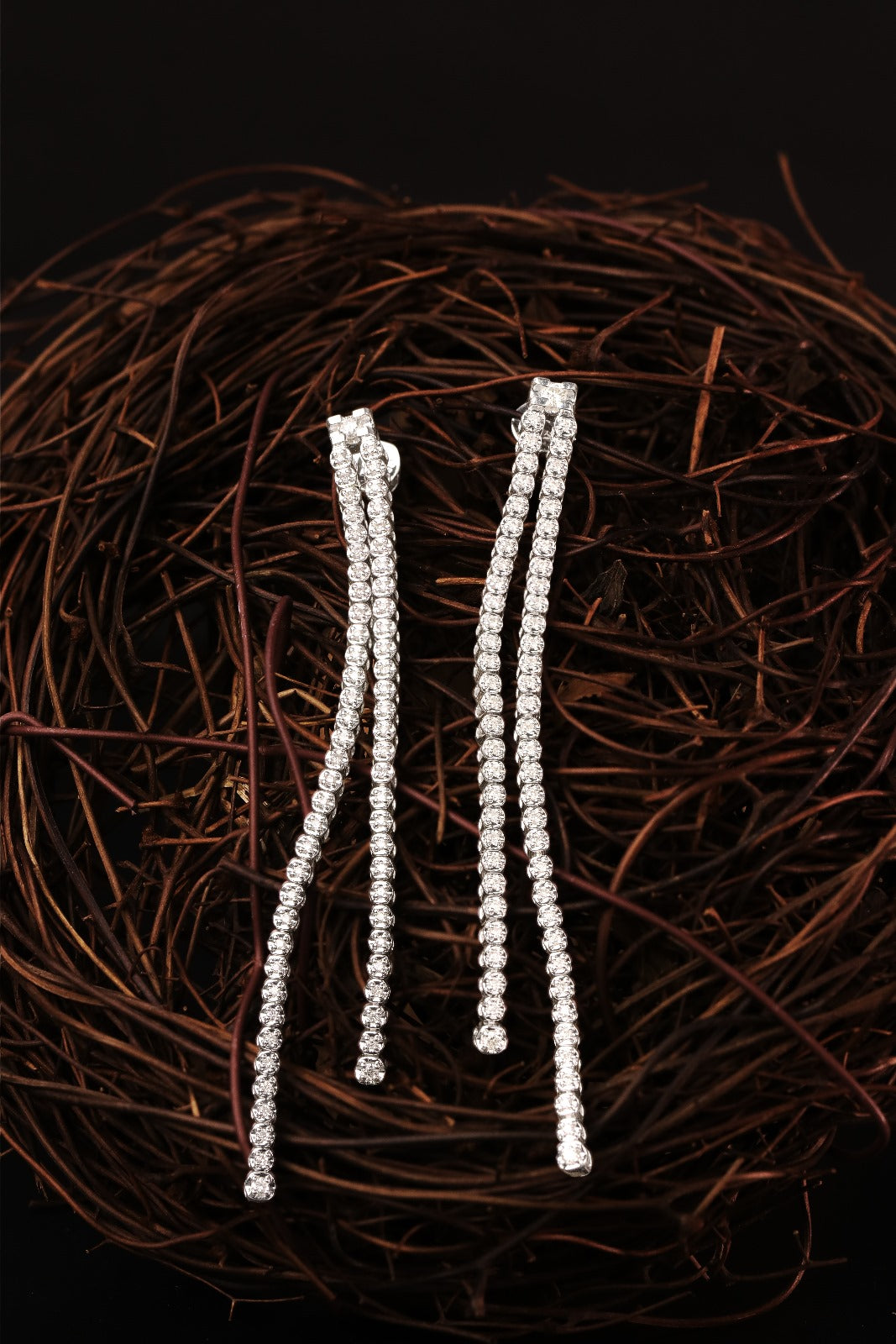 Chic long drop diamond earrings