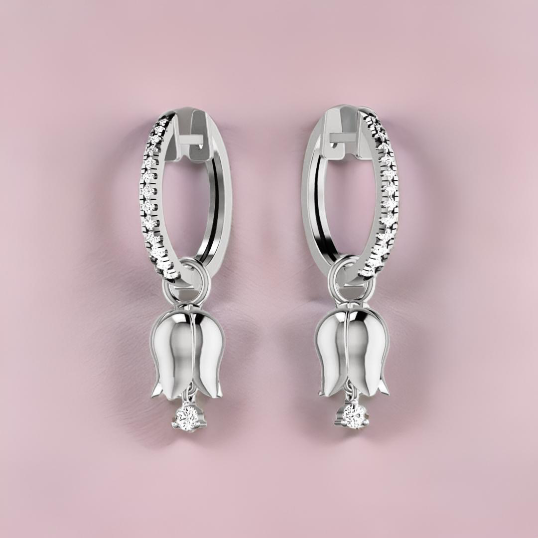 Créoles d'éternité en diamants avec pendentifs tulipe en or blanc 18 carats