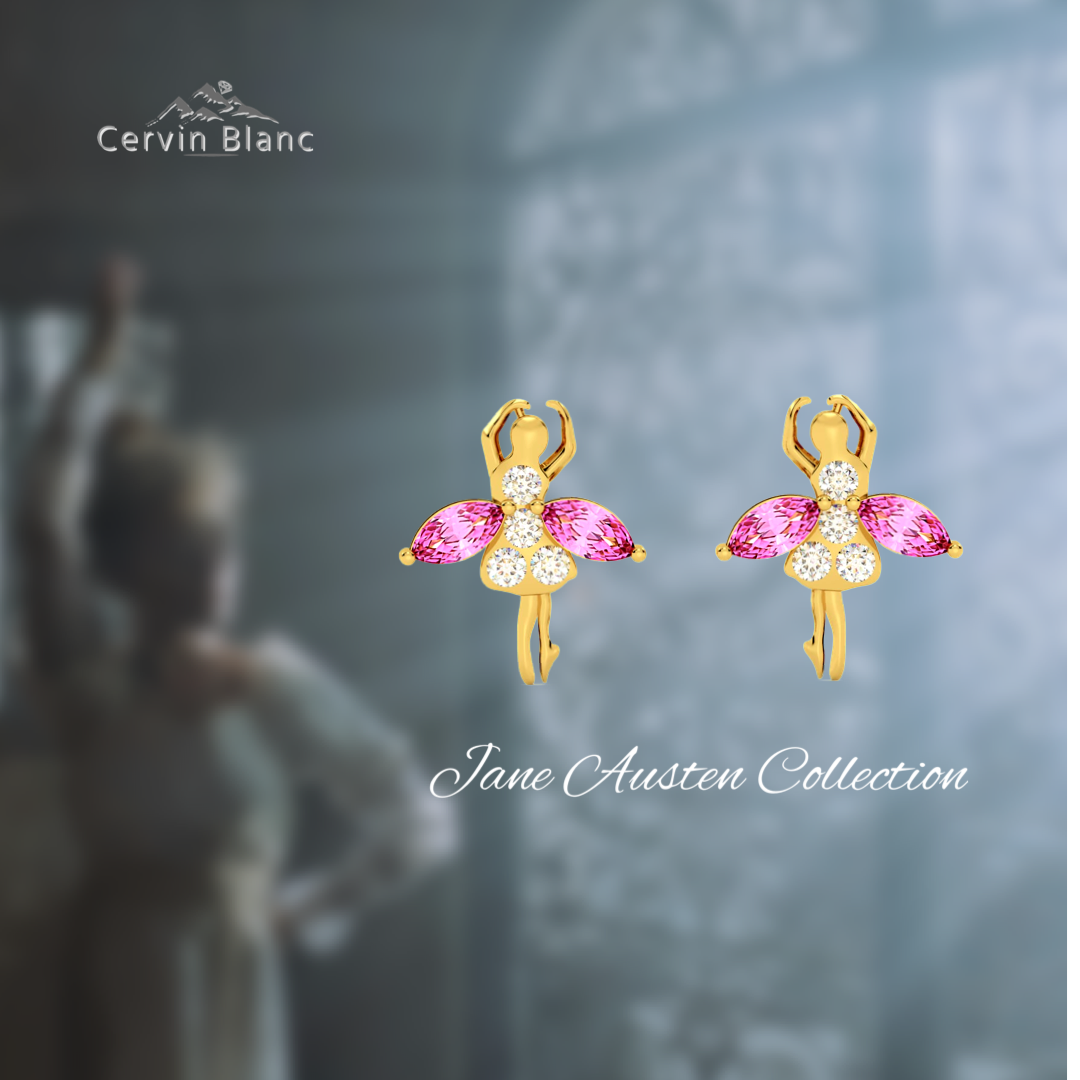Yellow gold earrings with pink sapphires and diamonds