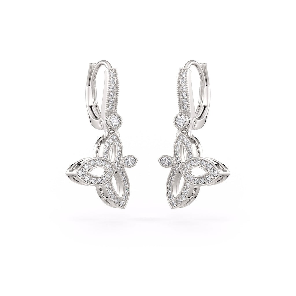 Stunning diamond lotus flower drop earrings
