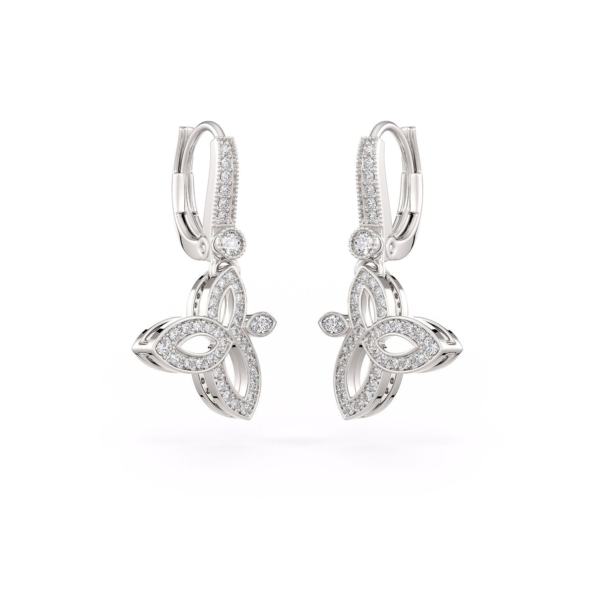 Stunning diamond lotus flower drop earrings