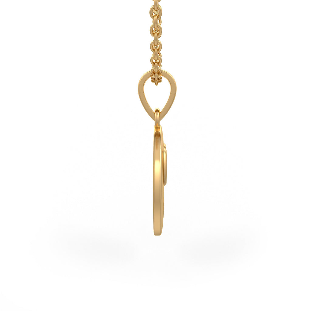 Yellow gold diamond smiley face necklace side view