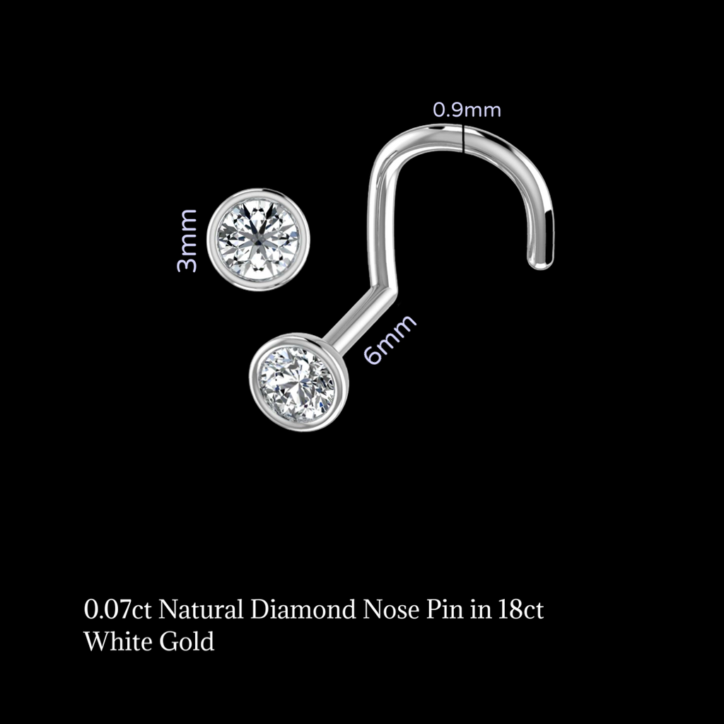 Nose ring with diamonds in 18ct white gold on a black background