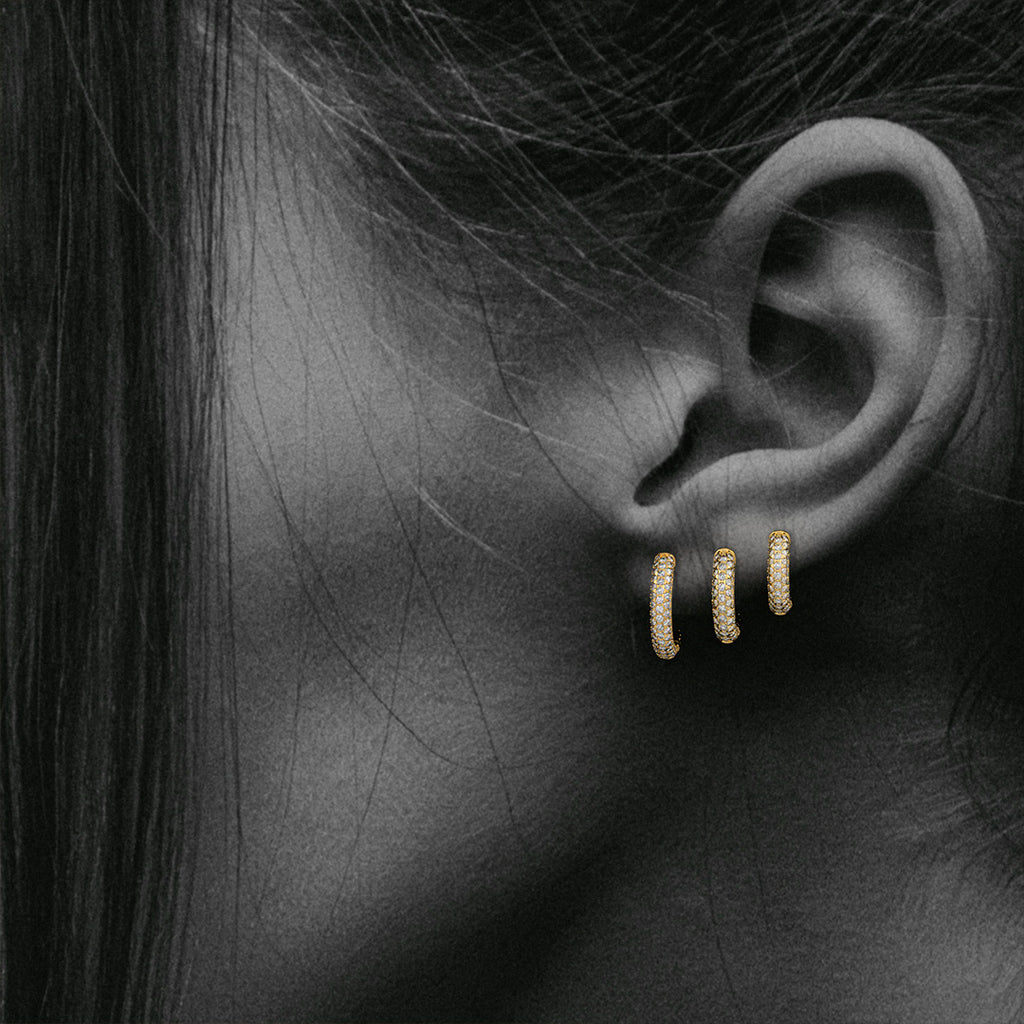 5 Row Pavé Diamond Hoops in Yellow Gold