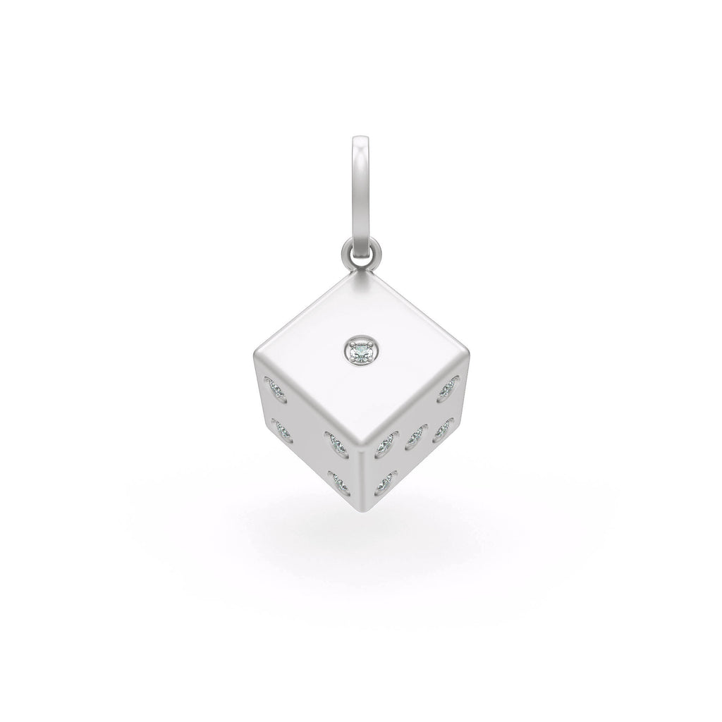 Sparkling diamond dice pendant in white gold