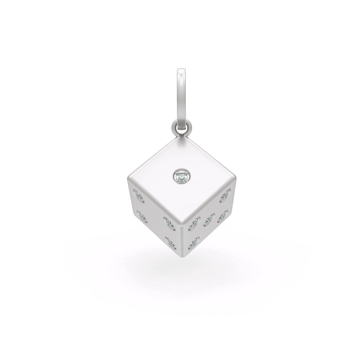 Sparkling diamond dice pendant in white gold