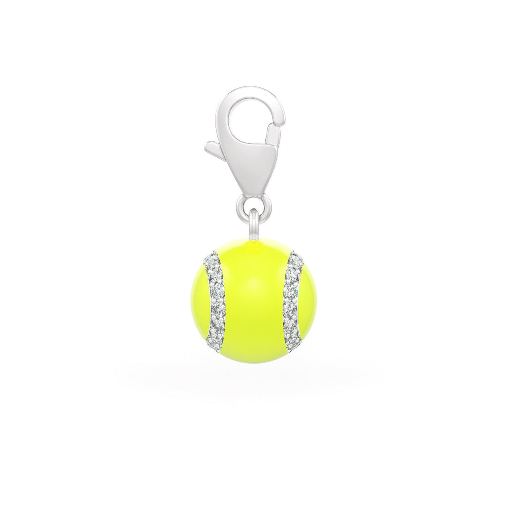 Tennis ball charm with rhinestones White Gold Enamel