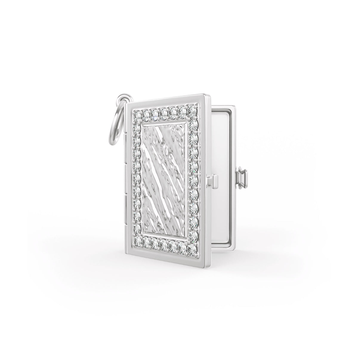 Elegant diamond book charm locket in 18ct white gold