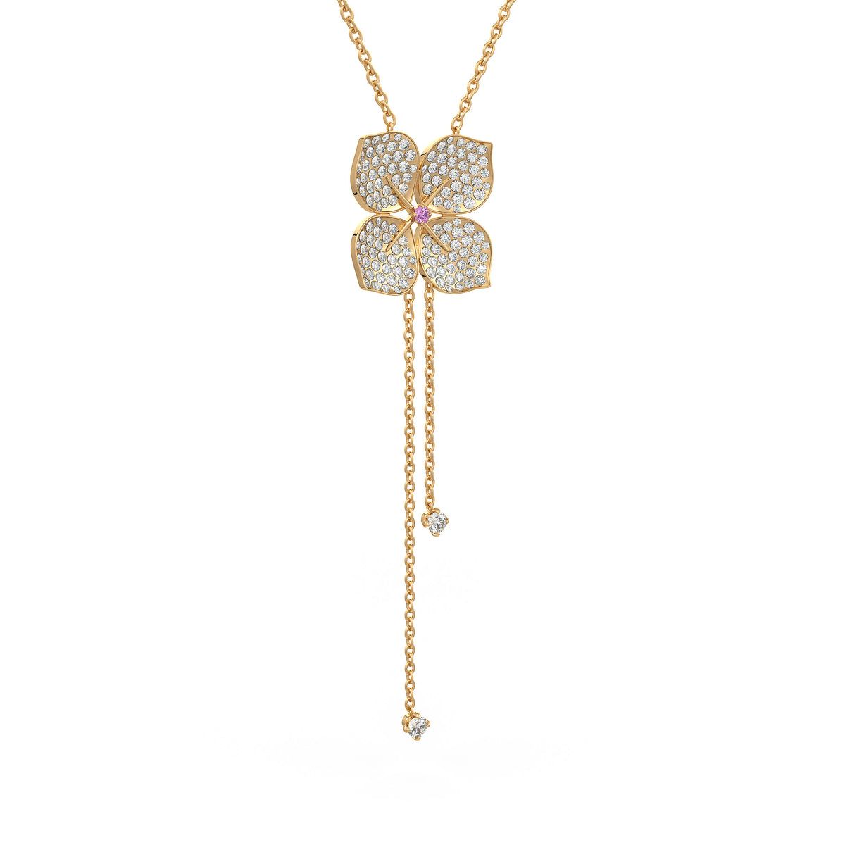 Collier en or jaune 18 carats avec diamants et fleur d'hortensia (1,80 ct).