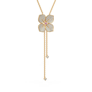 Diamond Necklace Hydrangea Flower 1.80ct 18ct Yellow Gold
