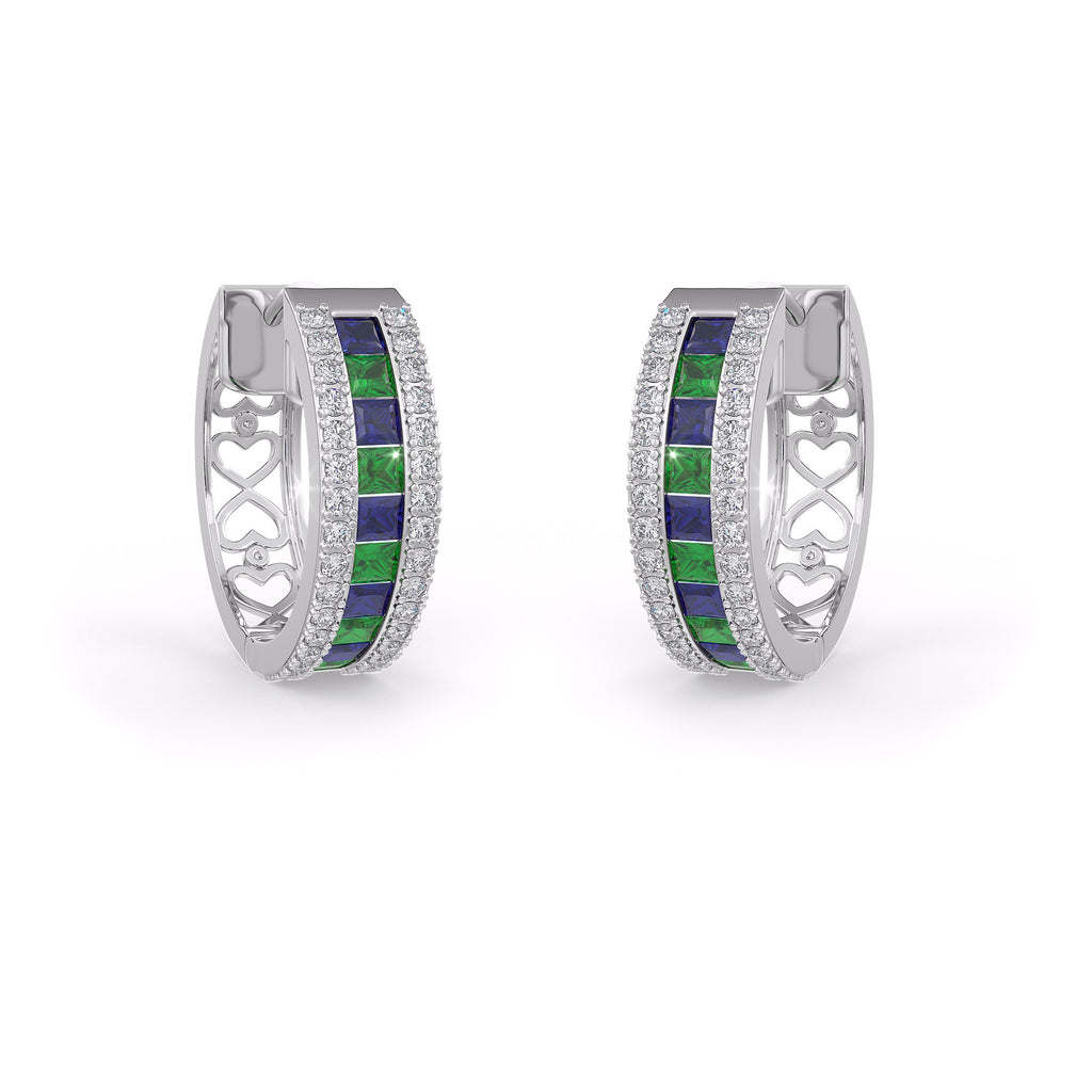 1.3ct diamond emerald sapphire hoops in 18ct white gold