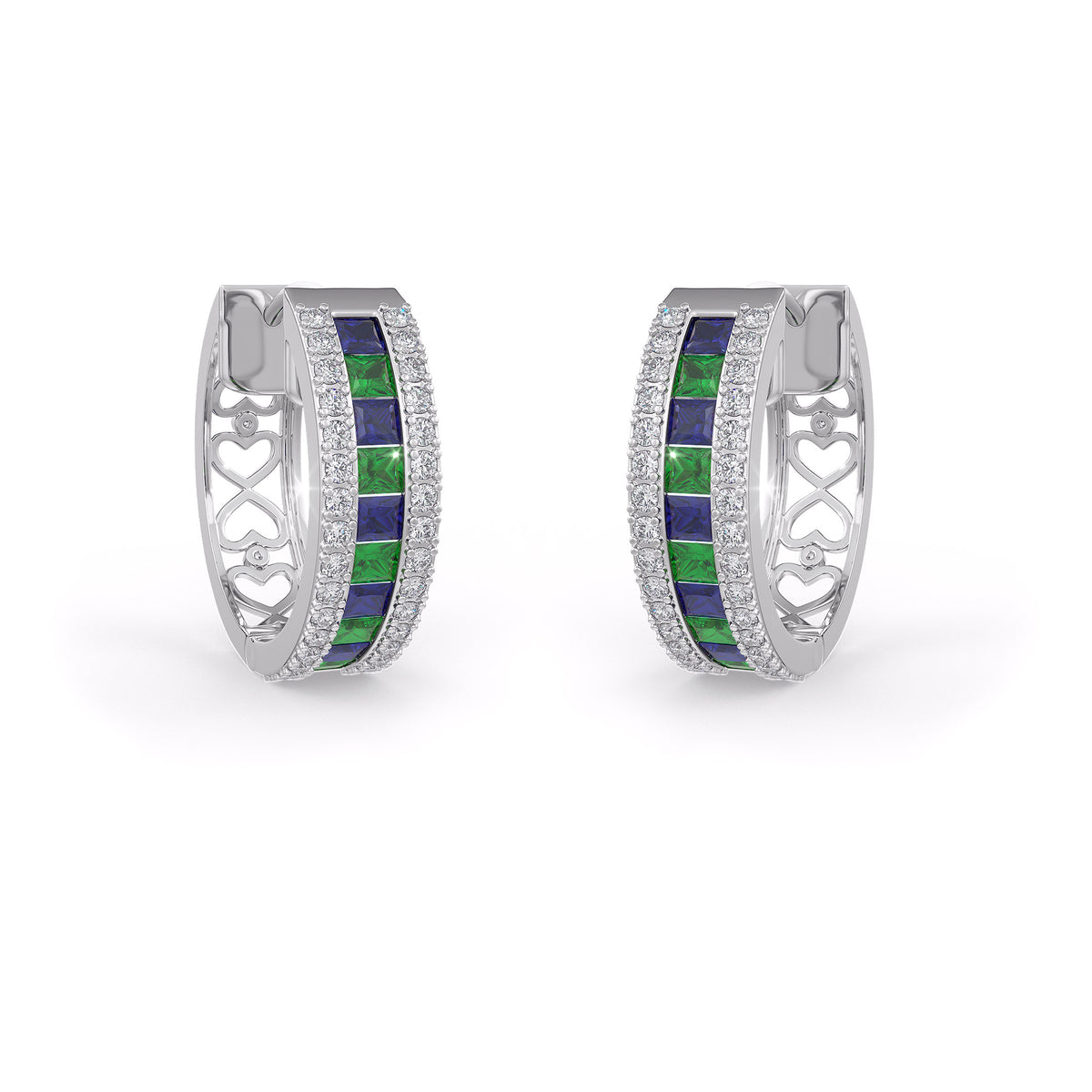 1.3ct diamond emerald sapphire hoops in 18ct white gold