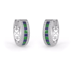 Diamond Emerald Sapphire Hoops Earrings in 18ct White Gold 1.3ct
