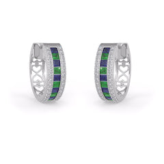 Diamond Emerald Sapphire Hoops Earrings in 18ct White Gold 1.3ct