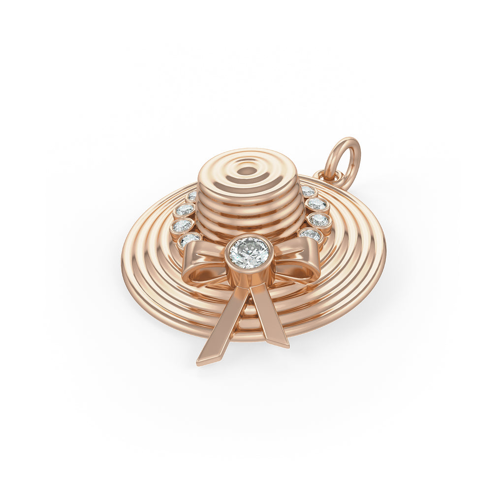 Diamond Charm Hat in 18ct Rose Gold Jane Austen Homage Gold Pendant