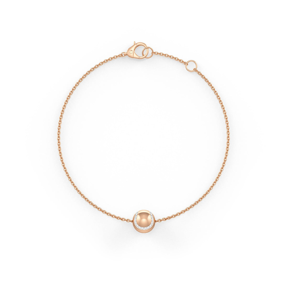 Diamond Tennis Ball Bracelet with a single pearl on a white background