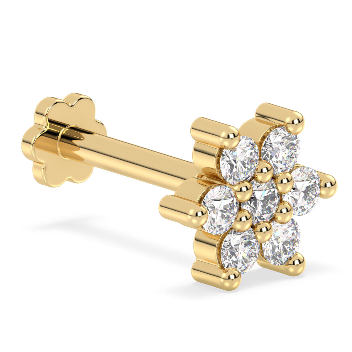 Gold nose stud with diamond stones on a white background