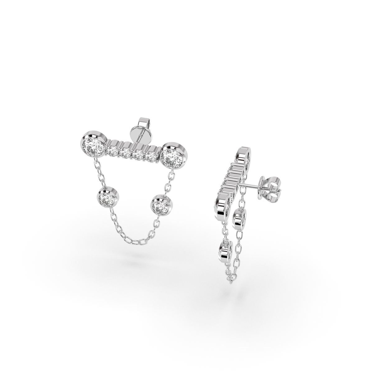 Boucles d'oreilles pendantes en or blanc avec diamants et chaîne en forme de goutte