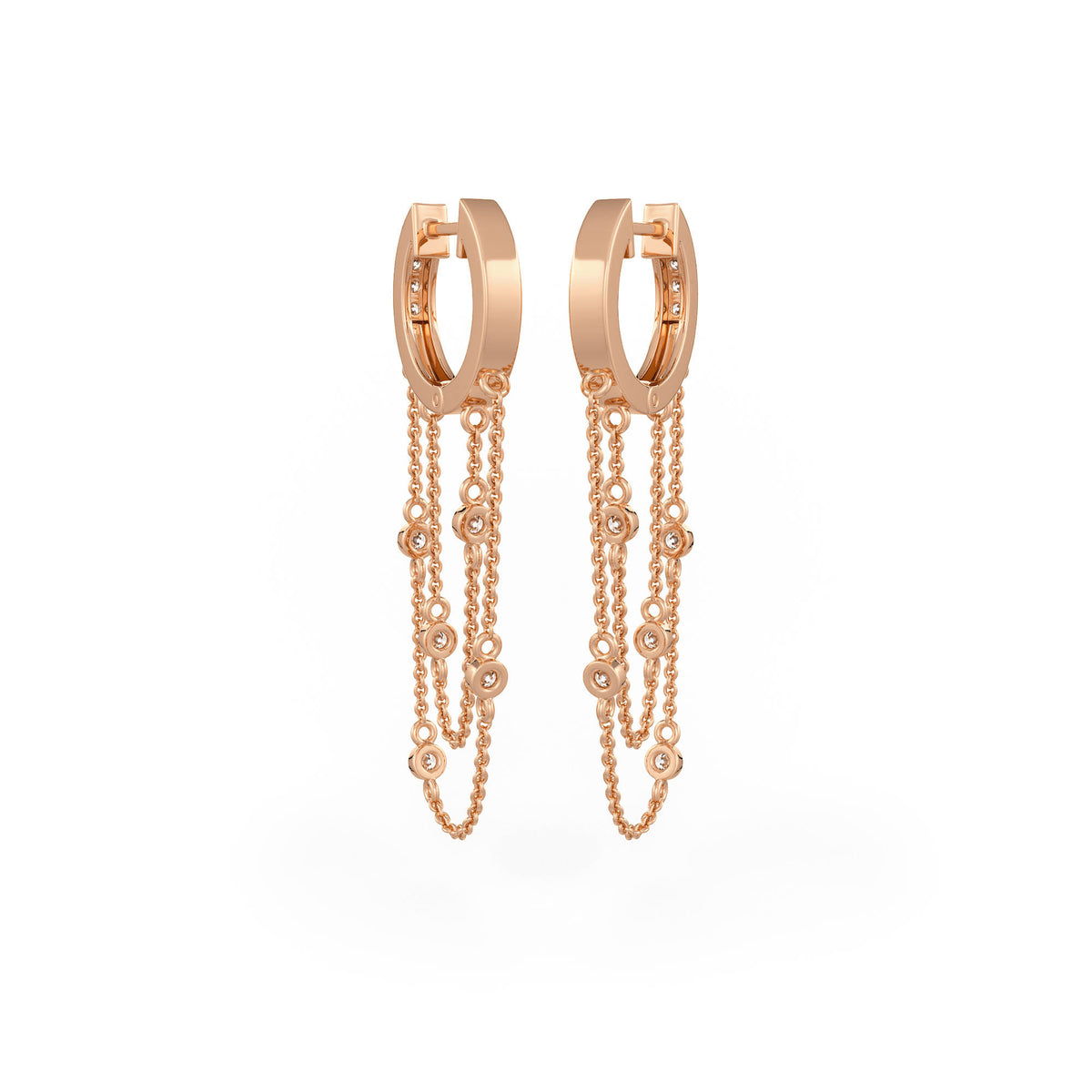 Trendy 18ct rose gold diamond hoops