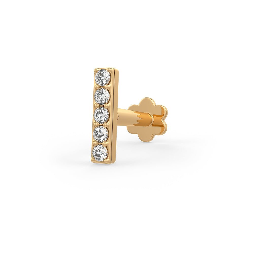 Diamond eternity bar nose stud in 18ct yellow gold