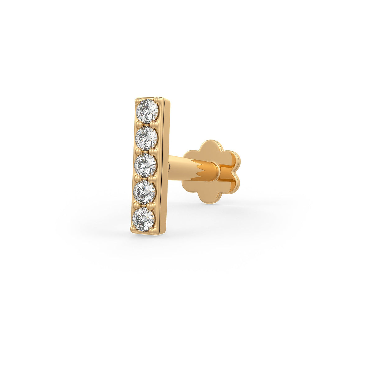 Diamond eternity bar nose stud in 18ct yellow gold