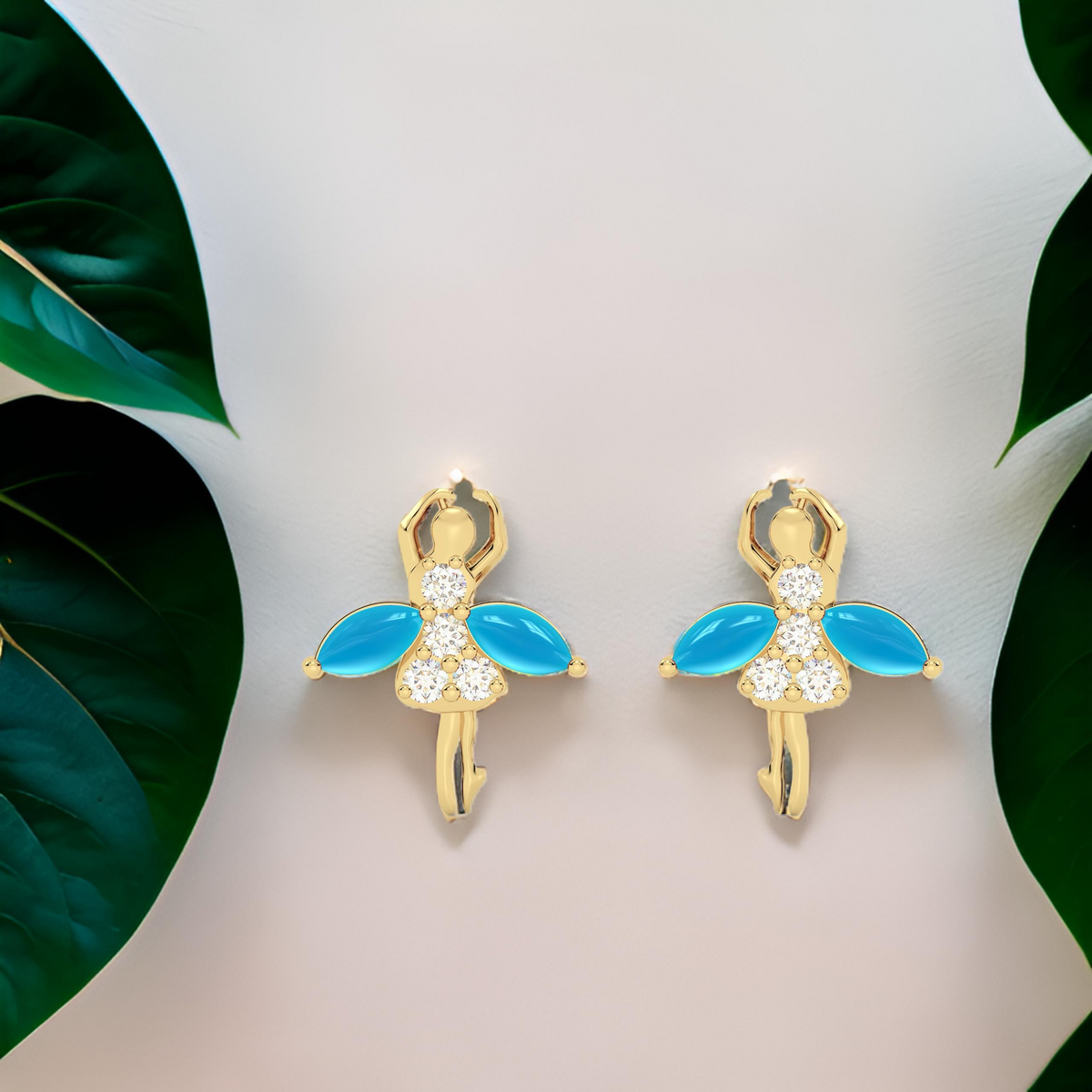 Diamond Aquamarine Earrings Yellow Gold