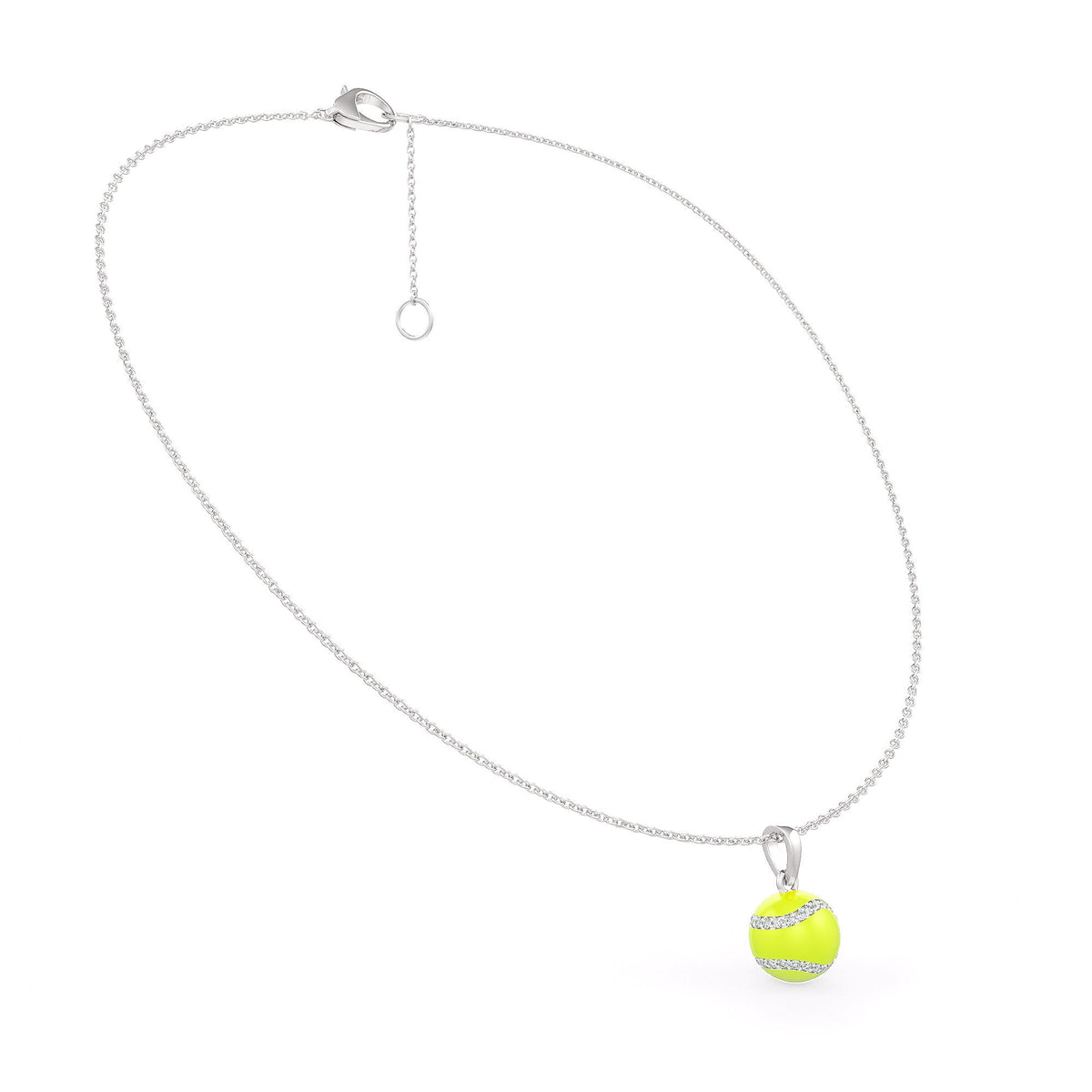 Diamond Tennis Ball Pendant in White Gold 0.25ct (without chain) with Enamel