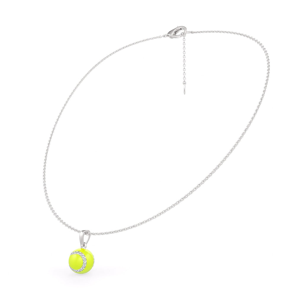 Diamond Tennis Ball Pendant in White Gold 0.25ct (without chain) with Enamel