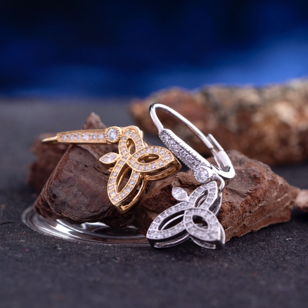 18ct white gold diamond lotus drop earrings